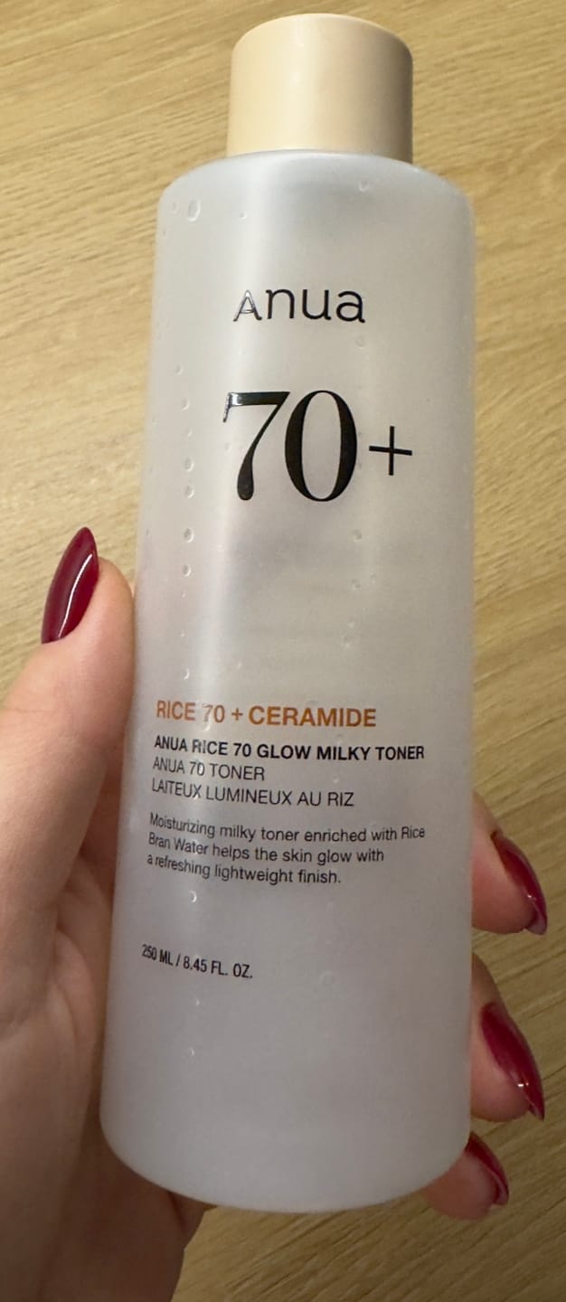Customer photo review of Pieniņveida toniks mirdzuma piešķiršanai ādai ar rīsiem Anua Rice 70 Glow Milky Toner