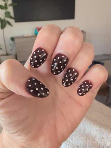 Customer photo review of Cherry Dot | Salon Quality Press-on Nails Kit – Short Almond Cherry Red with White Polka Dots