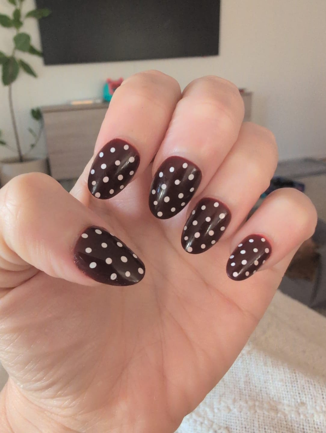 Customer photo review of Cherry Dot | Salon Quality Press-on Nails Kit – Short Almond Cherry Red with White Polka Dots