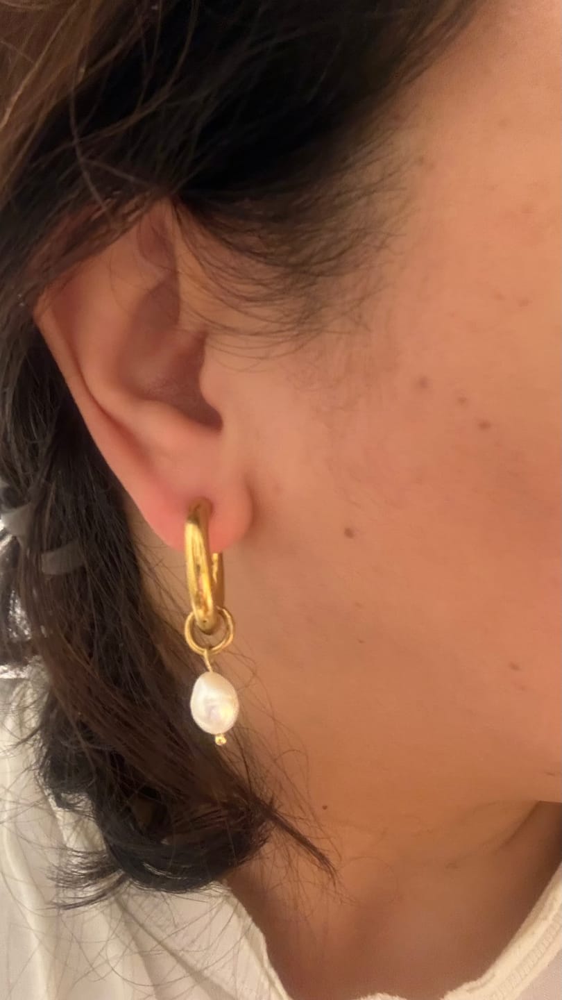 Customer photo review of Bethany Pearl Drop Hoop