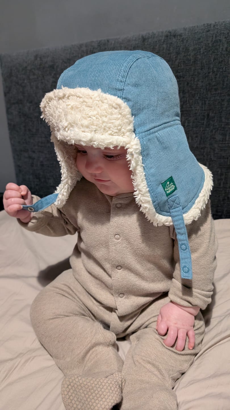 Customer photo review of Pale Blue Sherpa Fleece Cosy Hat