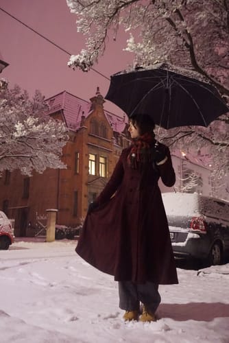 Customer photo review of Burgundy Wool Swing Coat – Vintage 1950s Double Breasted Long Overcoat 3239