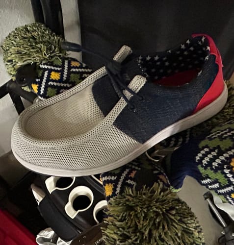 Customer photo review of SKŌNI Men's Golf Shoe - Red/White/Blue