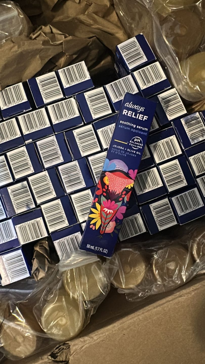Customer photo review of Always Relief Soothing Serum PH Balanced Jojoba+Olive Oil 1.7 Fl. Oz. (60 Pcs Lot)