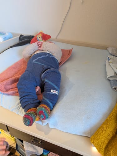 Customer photo review of Upcycling Merino Schmale Hose Blau