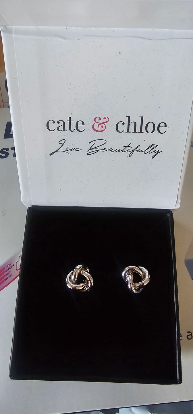 Customer photo review of Ashley 18k White Gold Plated Knot Stud Earrings