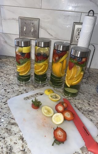 Customer photo review of Skinny Series Wide Mouth Glass Bottles Set w/ Stainless Steel Lids