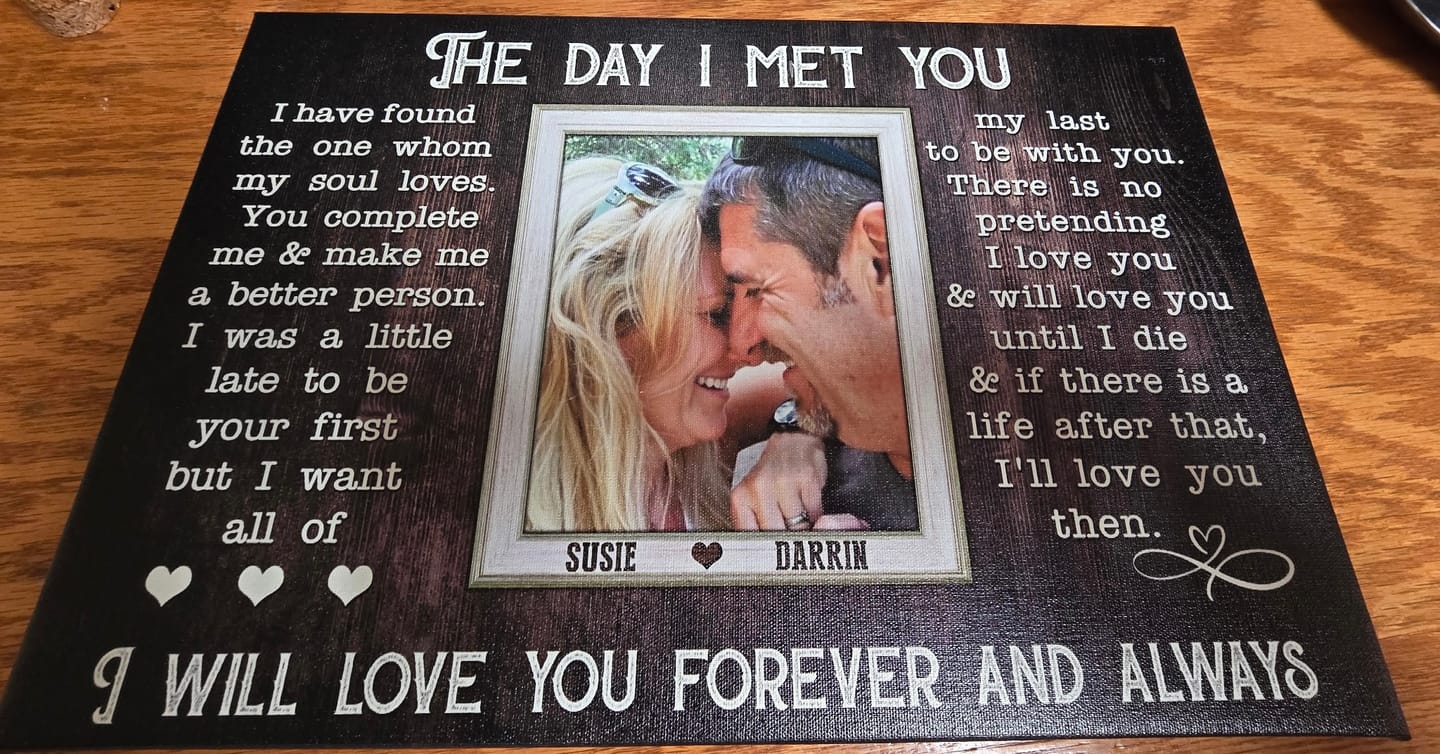 Customer photo review of Personalized Canvas Prints, Custom Photos, Loving Gift For Couple, Couple Gift, Anniversary Gift, When I Say I Love You More Dem Canvas
