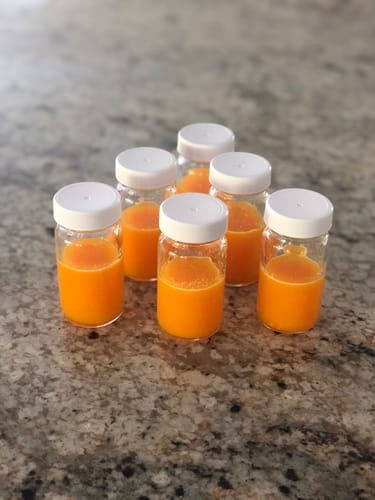 Customer photo review of Glass Juice Shot Bottles Set, White Lids
