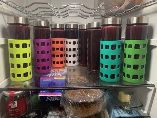 Customer photo review of Skinny Series Wide Mouth Glass Bottles Set w/ Stainless Steel Lids