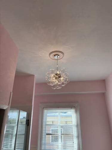 Customer photo review of 6-Light Dimmable Brass Cluster Clear Glass Bubble Sphere Chandelier