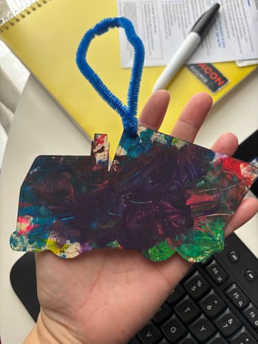 Customer photo review of Unfinished Wood Etched Garbage Truck Shape | Paint By Line Crafts | up to 30" DIY