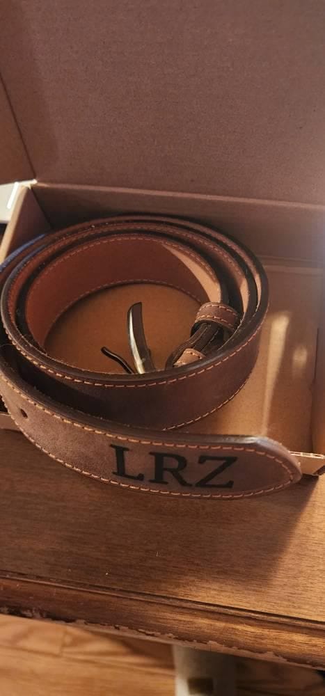 Customer photo review of Personalized Leather Belt for Anniversary - Handcrafted Custom Belt for Him