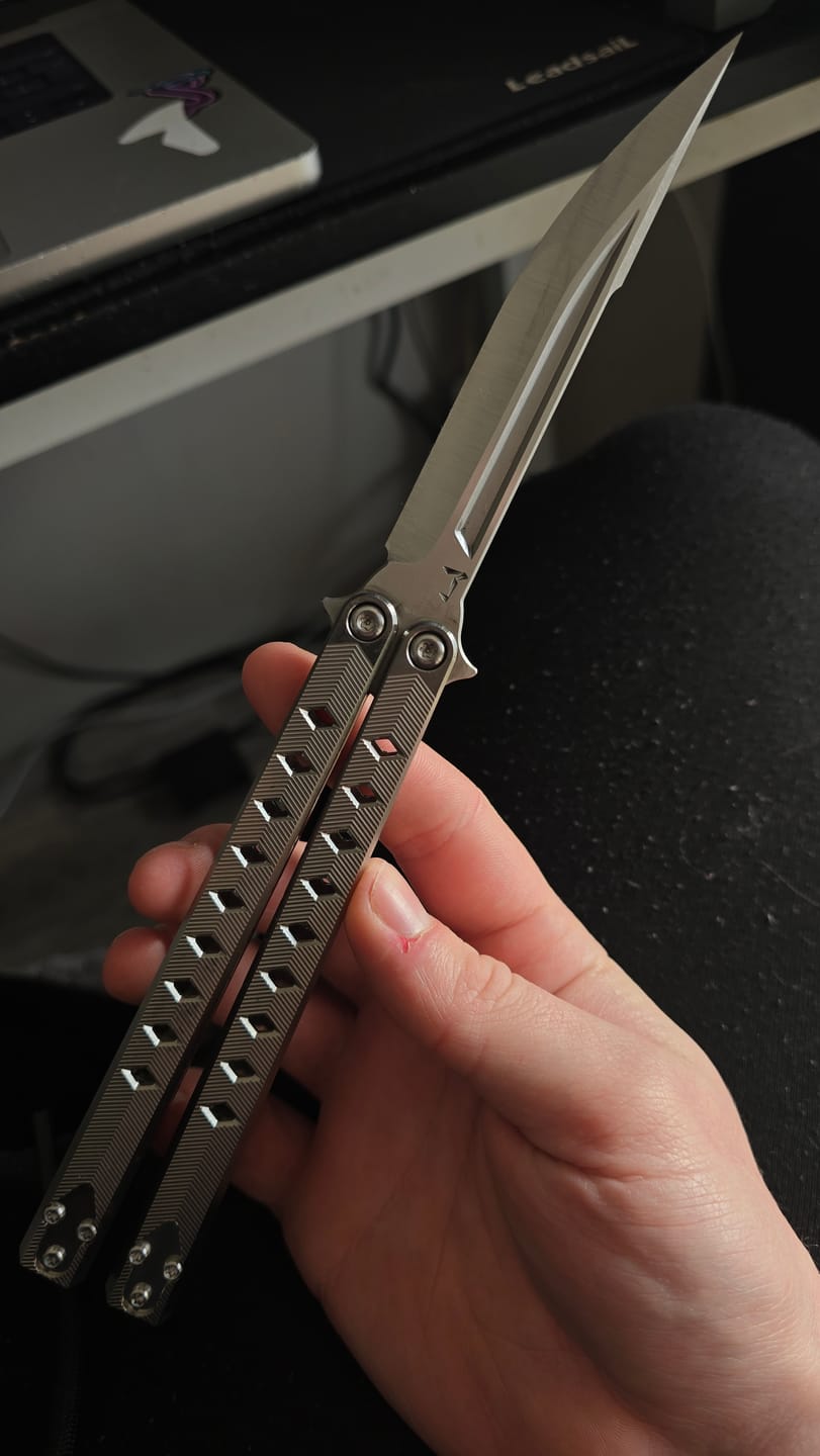 Customer photo review of Blue River Konohishi Clone Balisong Titanium Alloy Handle Stainless Steel Blade Bushing