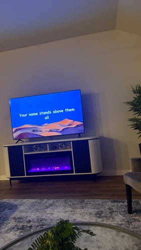 Customer photo review of 76" Fluted Doors Curved Modern Fireplace TV Stand