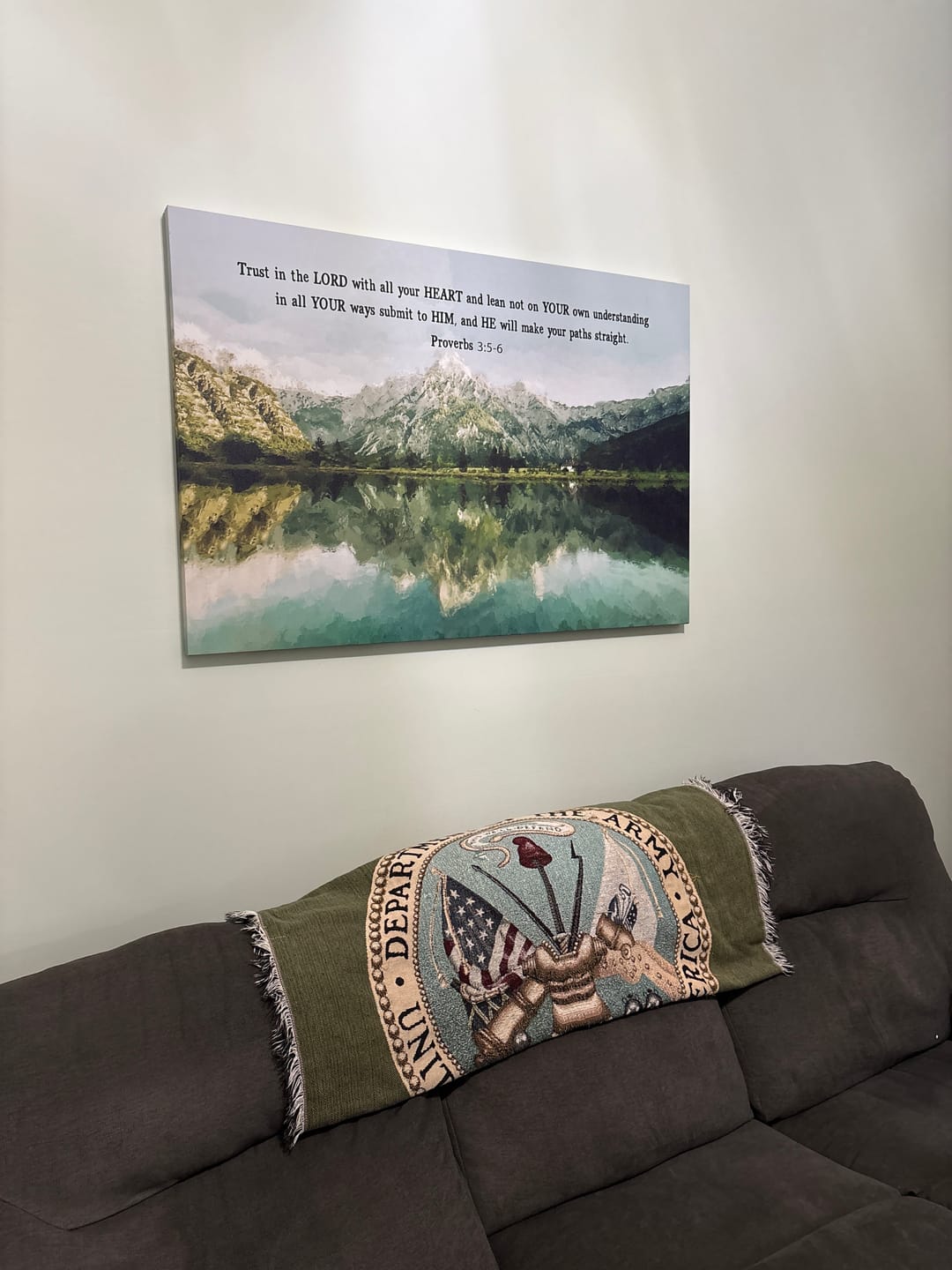 Customer photo review of Mountain Lake, Proverbs 3:5-6 Trust In The Lord With All Your Heart, Christian Wall Art Canvas