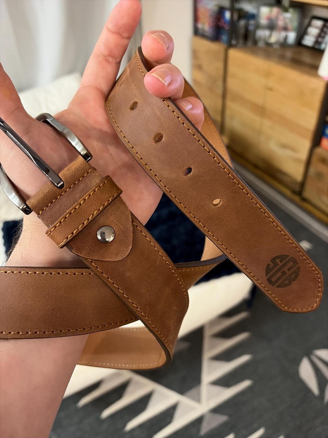 Customer photo review of Personalized Leather Belt for Anniversary - Handcrafted Custom Belt for Him
