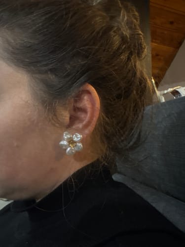 Customer photo review of FLOWER - White Keshi Pearl Stud Earrings