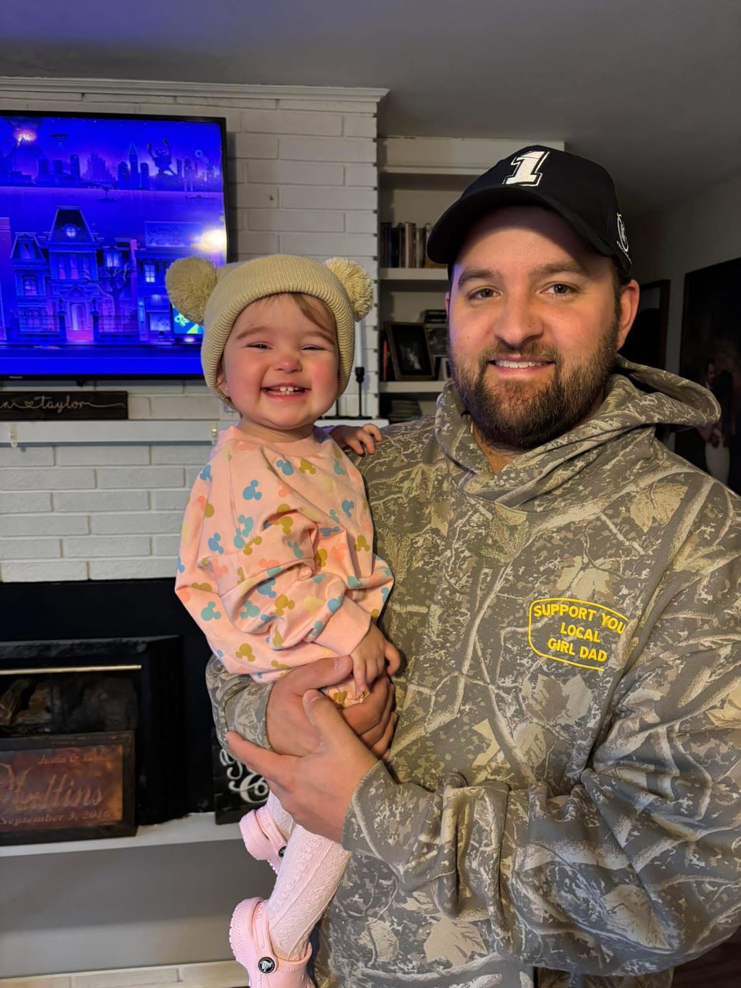 Customer photo review of Support Your Local Girl Dad Hoodie (Tree Camo Edition)