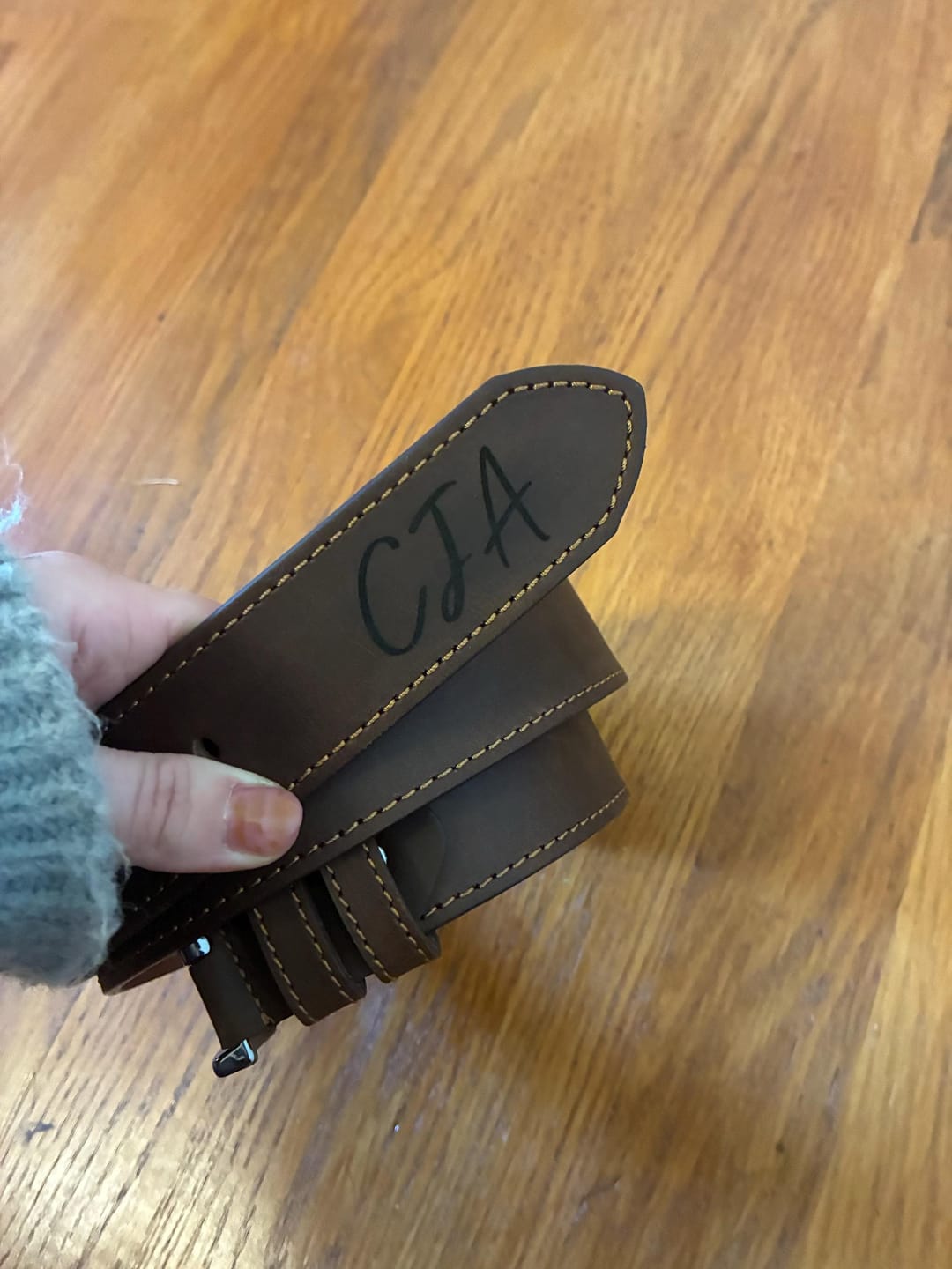 Customer photo review of Personalized Leather Belt for Anniversary - Handcrafted Custom Belt for Him
