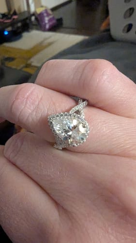 Customer photo review of Halo Pear Moissanite Twisted Pave Engagement Ring