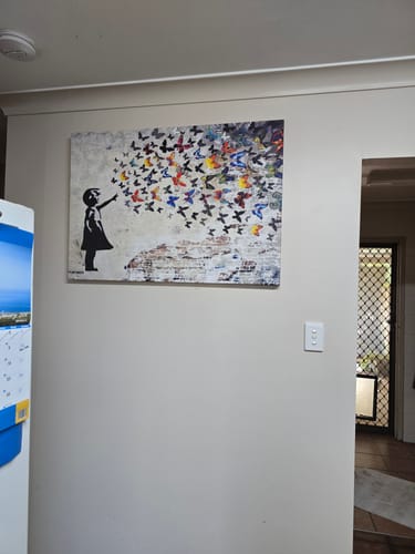 Customer photo review of BANKSY FLYING BUTTERFLIES CANVAS