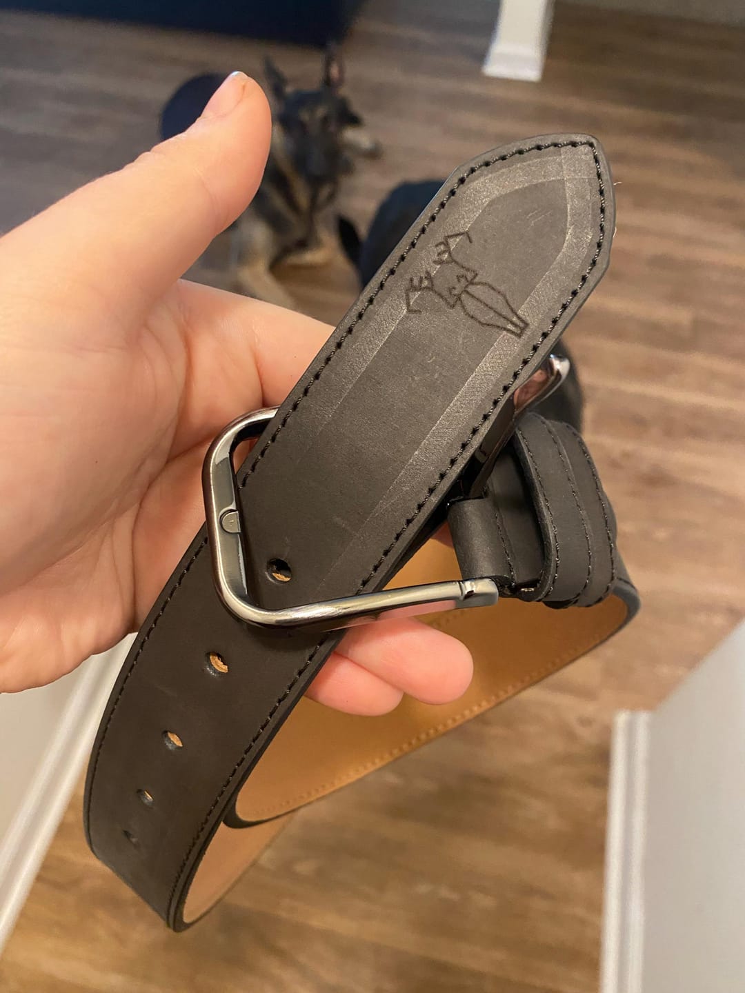 Customer photo review of Personalized Leather Belt for Anniversary - Handcrafted Custom Belt for Him