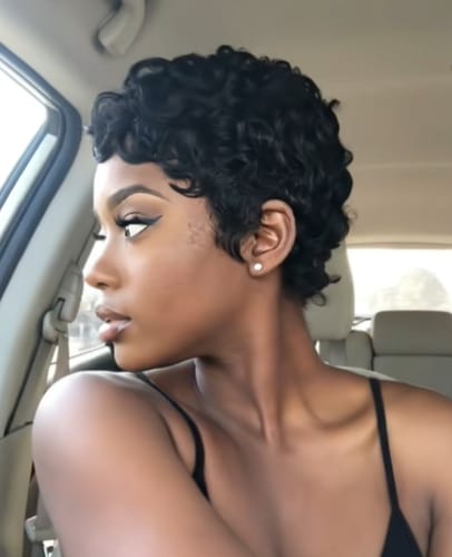 Customer photo review of Luvwin Full Lace Wave Curls Short Pixie Cut Wig 100% Human Hair
