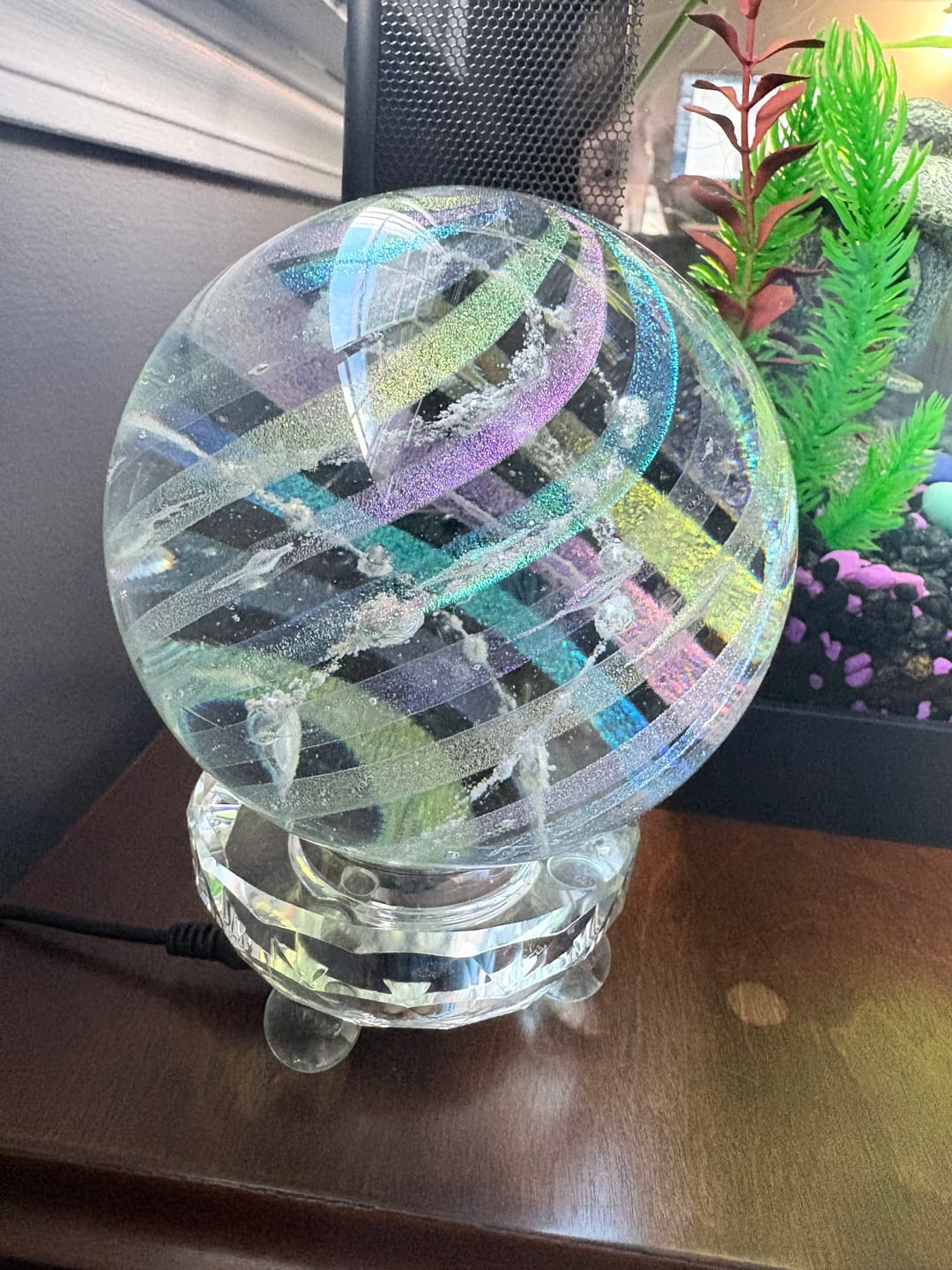 Customer photo review of Illuminated Dichroic Rainbow Orb with Cremains