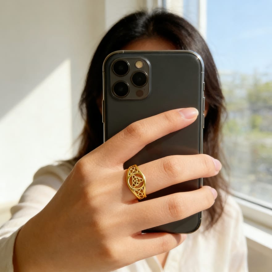 Customer photo review of Titanium Steel Celtic Knot Hollow Ring (Retro Ethnic Style)