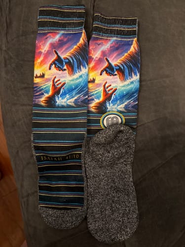 Customer photo review of The Esthers - Bible Verse Crew Socks