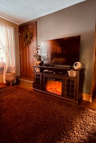 Customer photo review of Astorga 58" Glass Door Modern Farmhouse Fireplace TV Stand