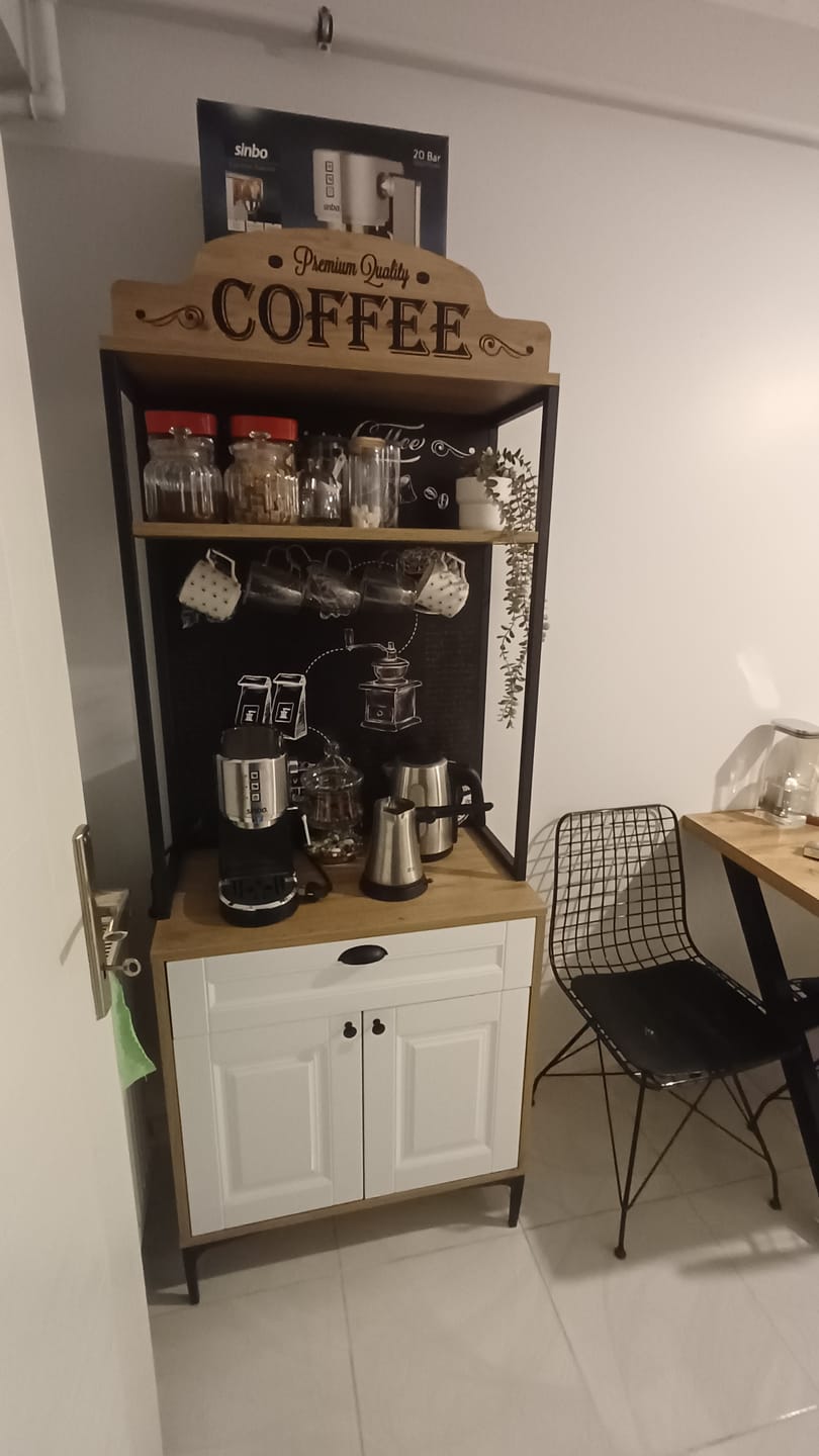 Customer photo review of Rani JE157 Işıklı Kahve Köşesi Membran Kapaklı Çekmeceli Çok Amaçlı Mutfak Dolabı Sepet Ceviz - Beyaz