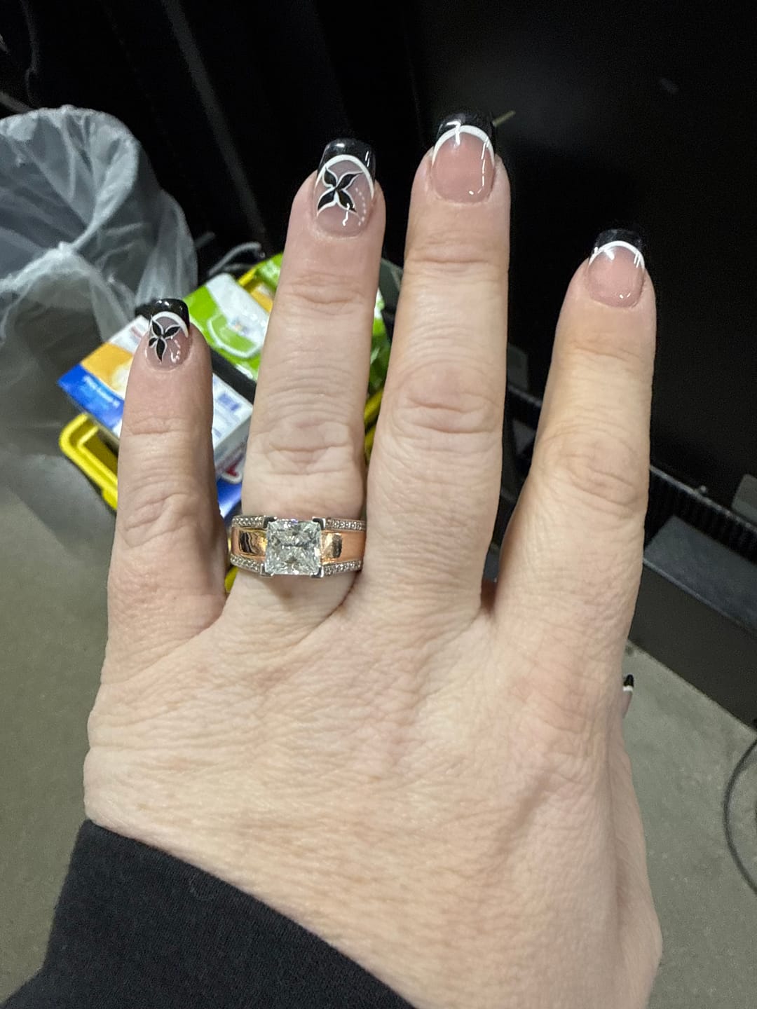 Customer photo review of Princess Cut Moissanite Triple Row Pave Engagement Ring