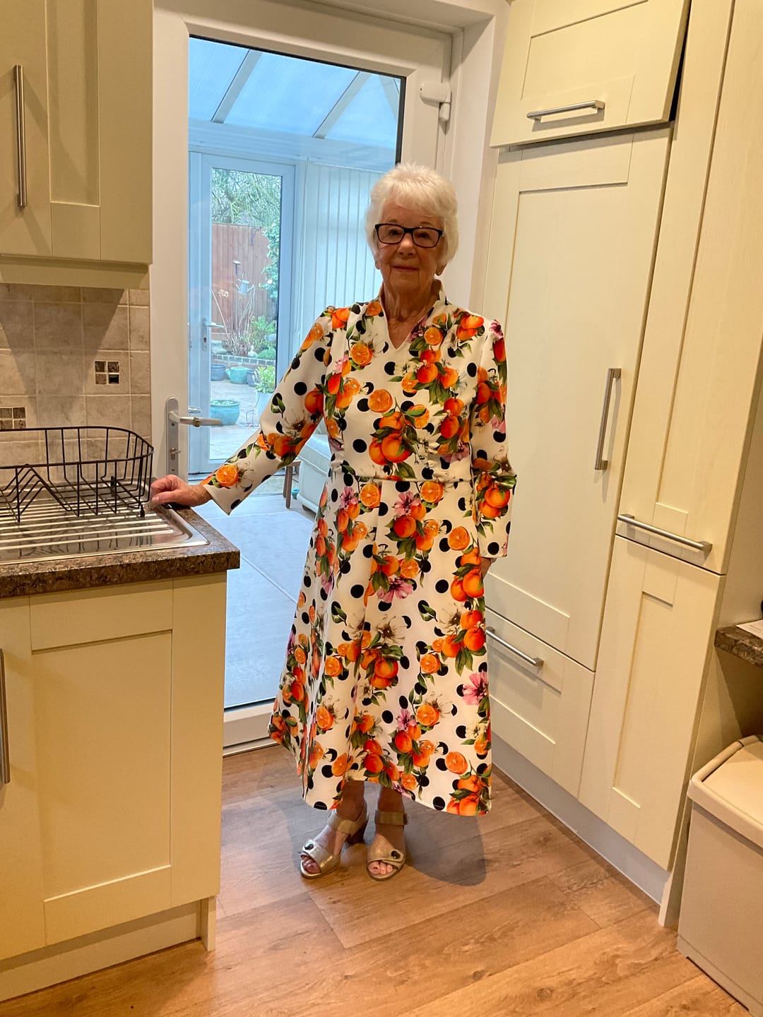 Customer photo review of Orange Punch Scuba Fabric