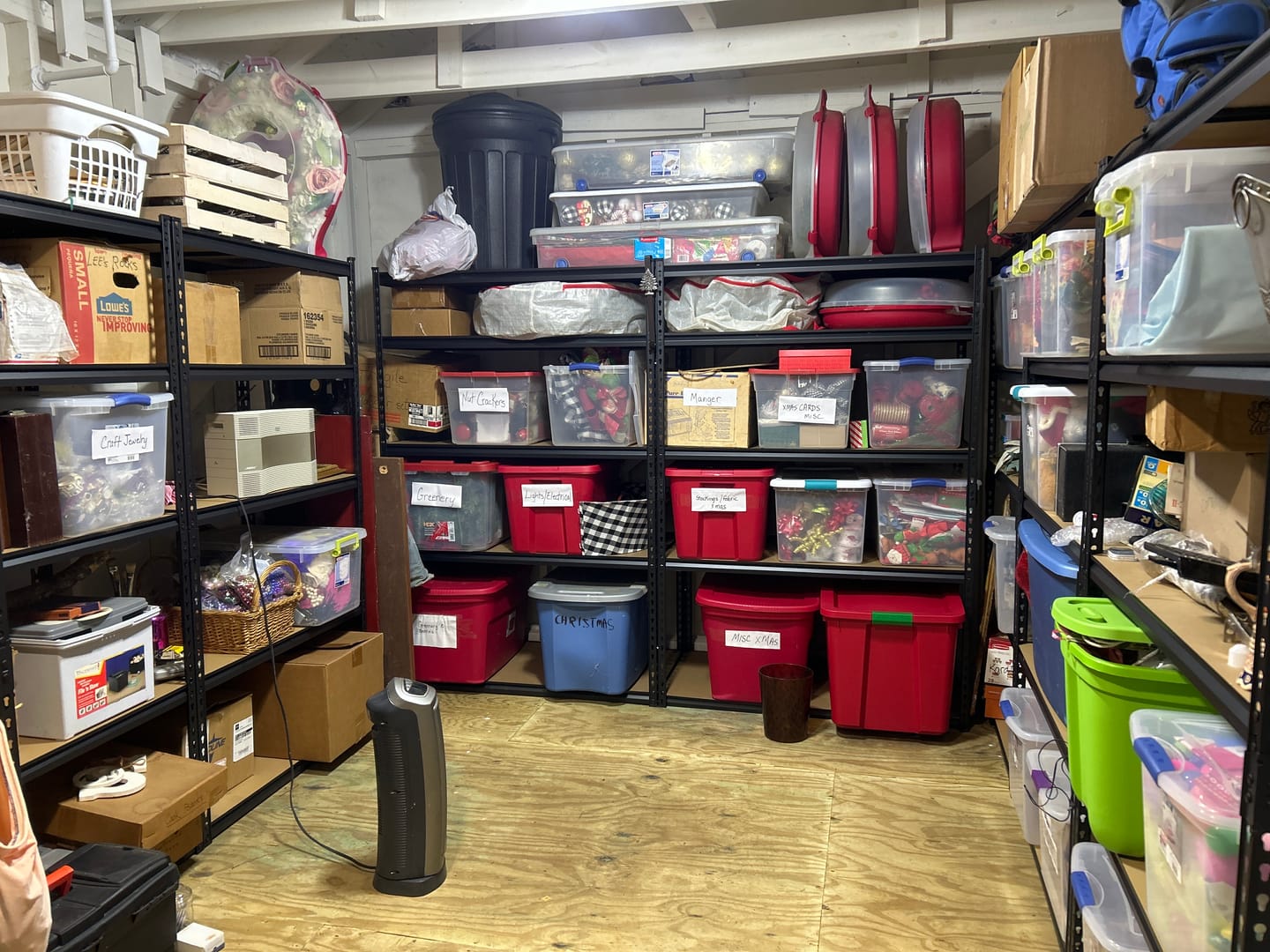 Customer photo review of REIBII 48"W x 72"H Garage Shelving Unit, 3000 lbs Heavy Duty, 24"D Deep 5-Tier Storage Shelves for Large Bins, Workshop & Warehouse