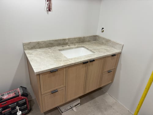 Customer photo review of Cape Breton 48" Wall Mount White Oak Bathroom Vanity