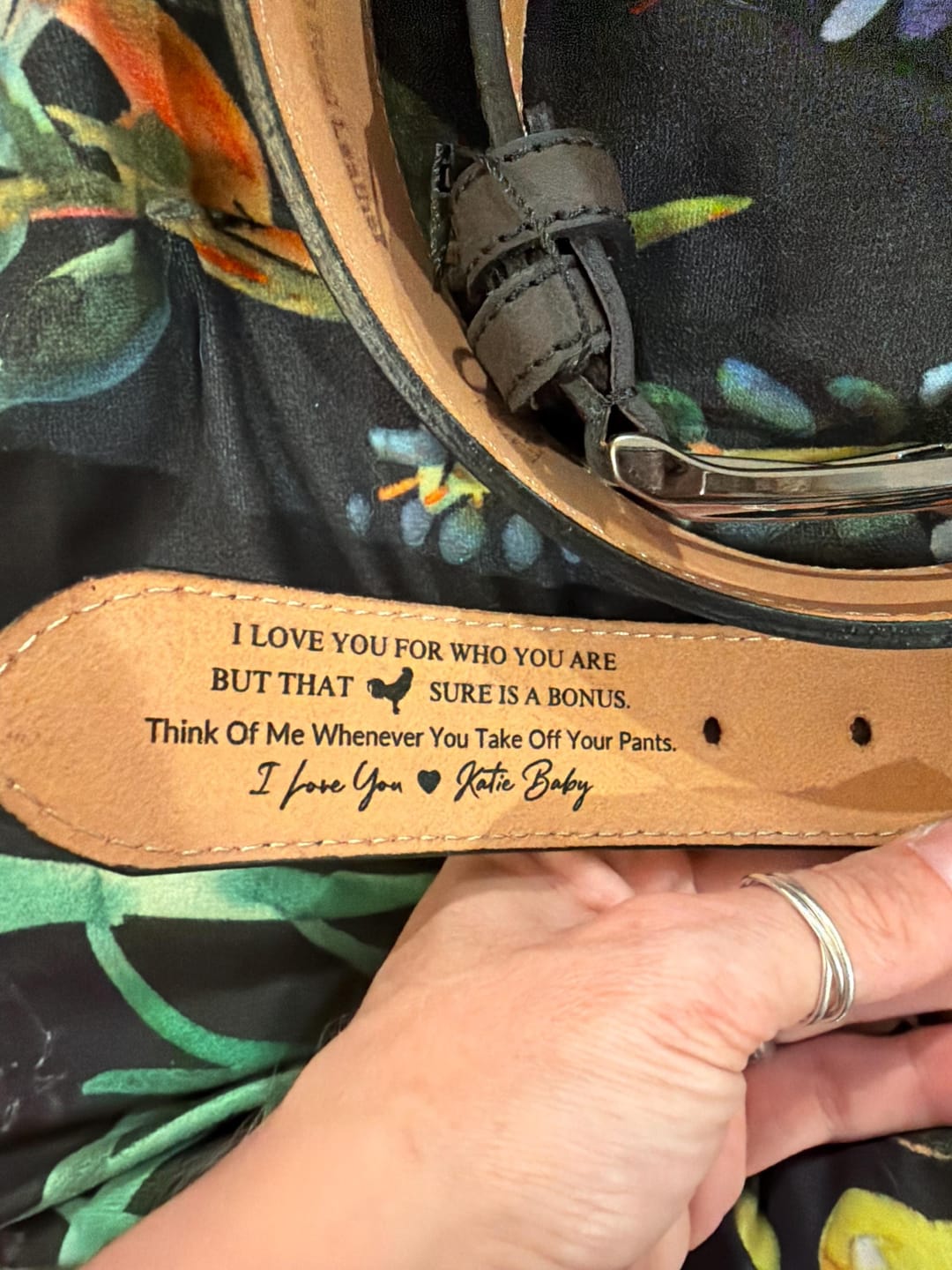Customer photo review of Personalized Leather Belt for Anniversary - Handcrafted Custom Belt for Him