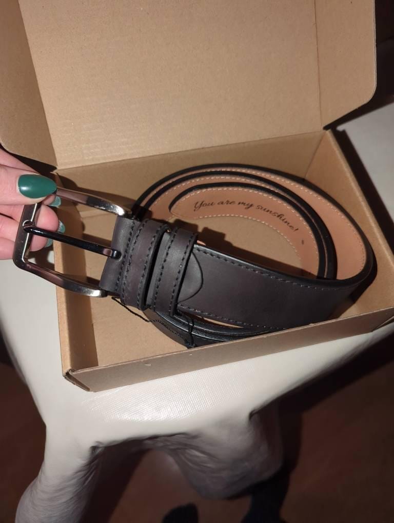 Customer photo review of Personalized Leather Belt for Anniversary - Handcrafted Custom Belt for Him