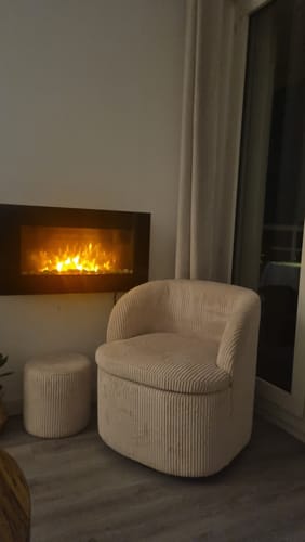 Customer photo review of HALMSTAD - Fauteuil de salon pivotant et pouf en tissu beige