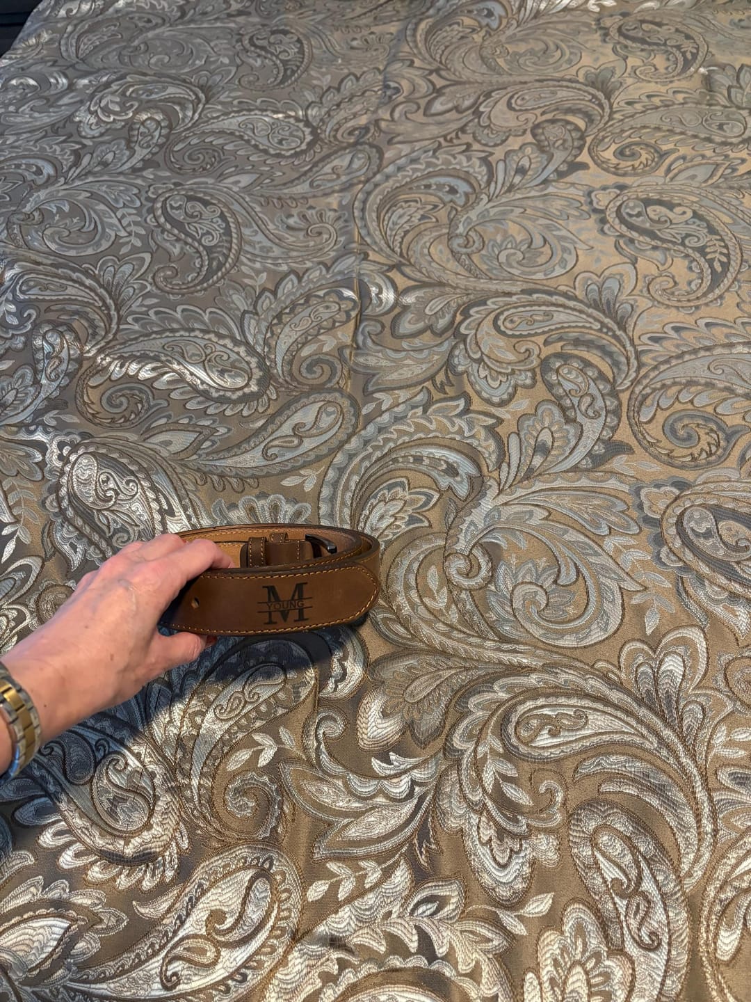 Customer photo review of Personalized Leather Belt for Anniversary - Handcrafted Custom Belt for Him