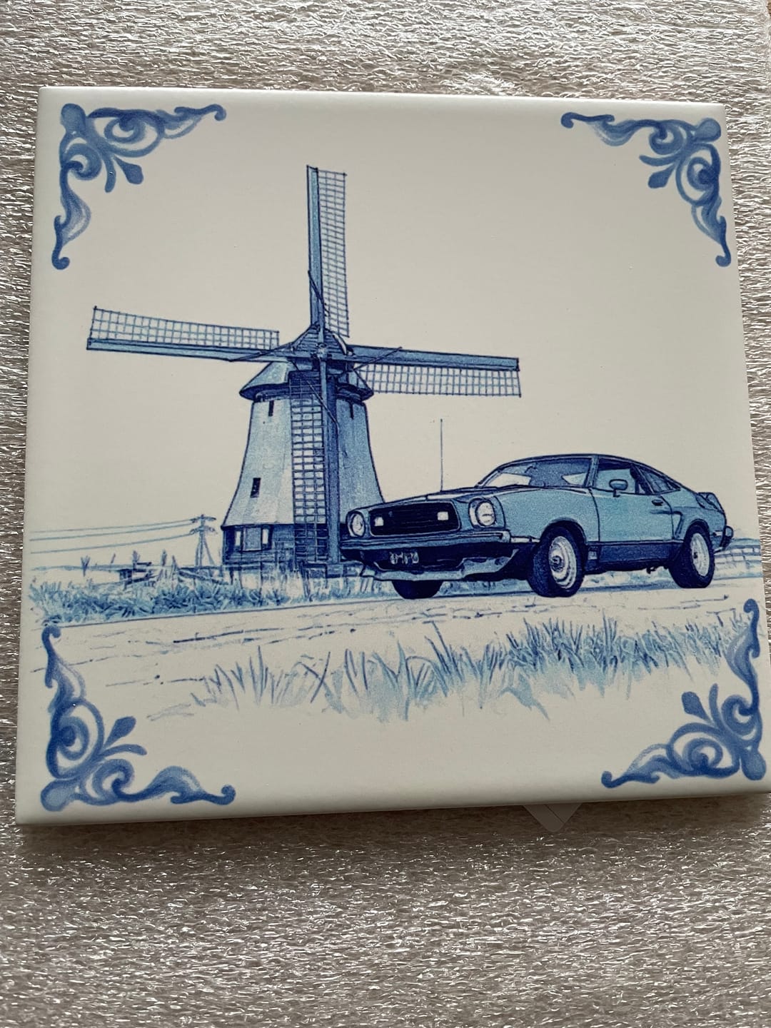 Customer photo review of Delfts Blauw tegeltje bedrukken met eigen auto