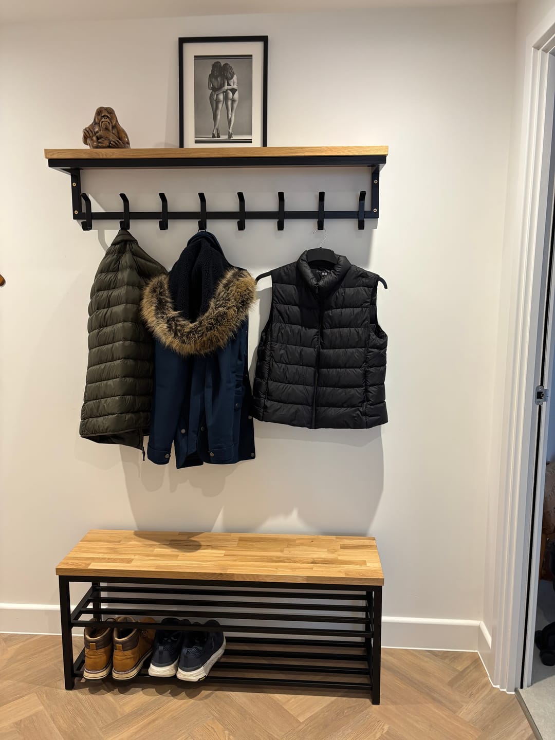 Customer photo review of Oak Shelf Coat Rack
