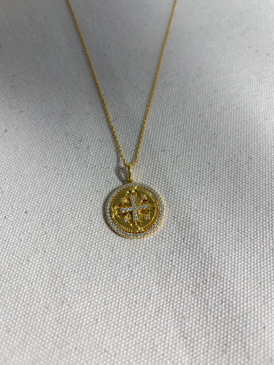 Customer photo review of Divine Radiance Cross Protection Prayer Medallion Pendant Necklace - Gold Vermeil