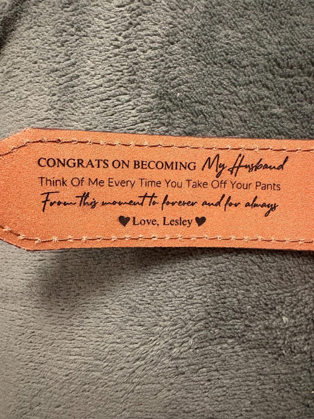 Customer photo review of Personalized Leather Belt for Anniversary - Handcrafted Custom Belt for Him