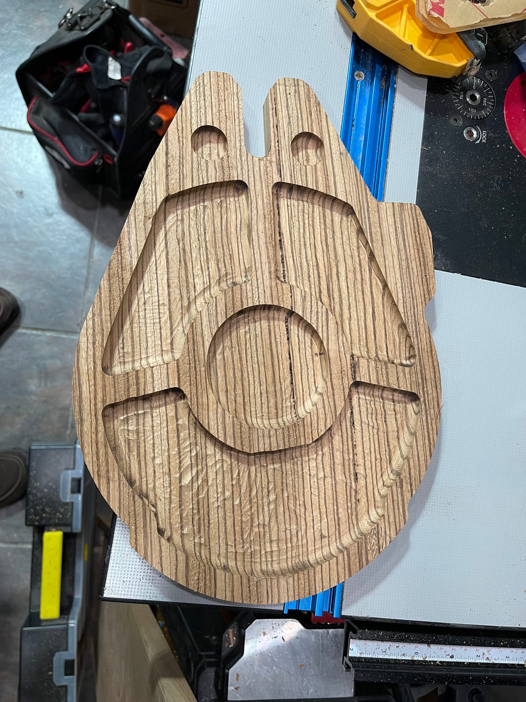 Customer photo review of 14.0x9.8" Falcon Spaceship Tray 22 Acrylic Router Template