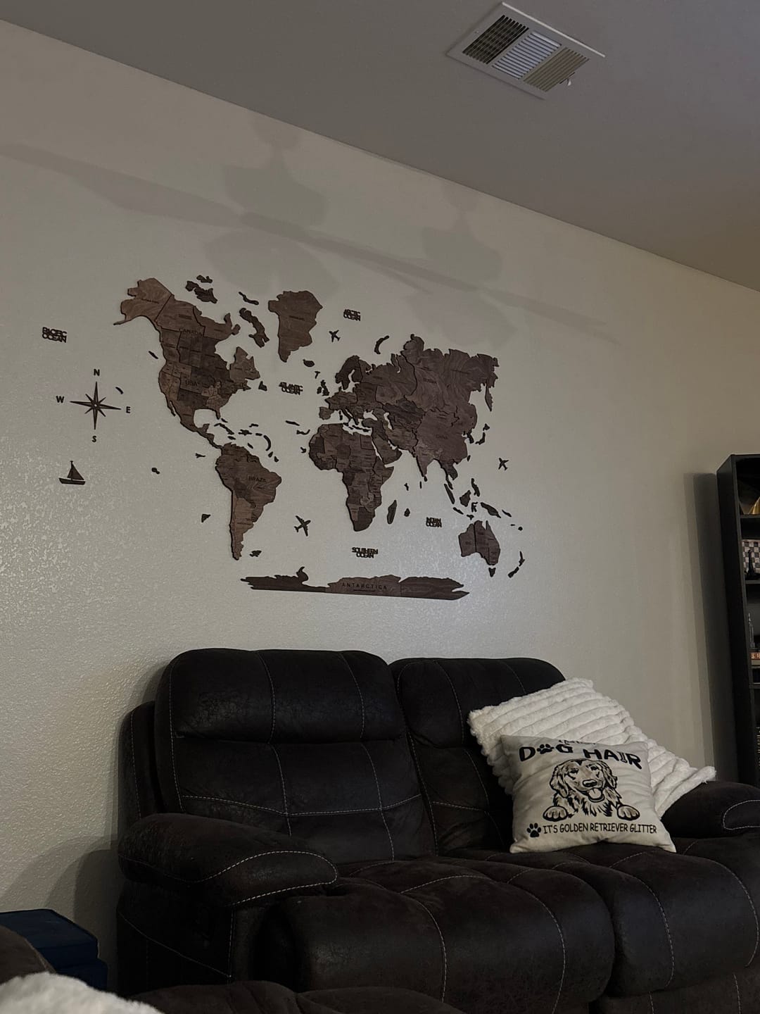 Customer photo review of 3D Wooden World Map Dark Walnut