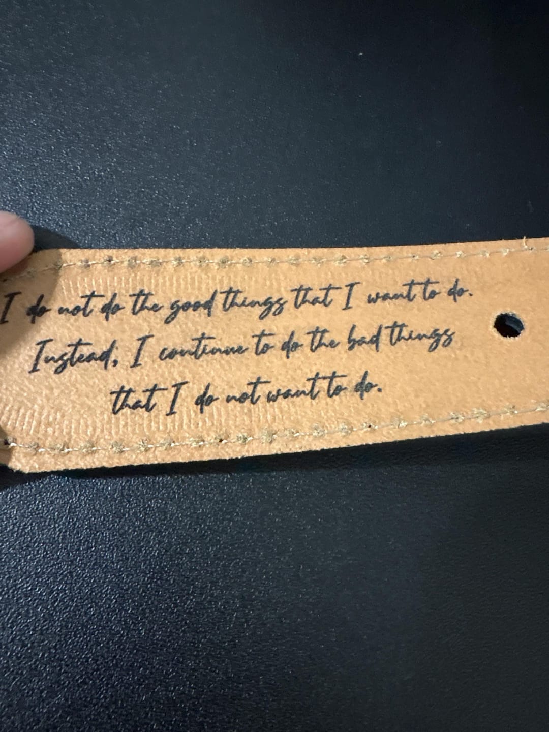 Customer photo review of Personalized Leather Belt for Anniversary - Handcrafted Custom Belt for Him