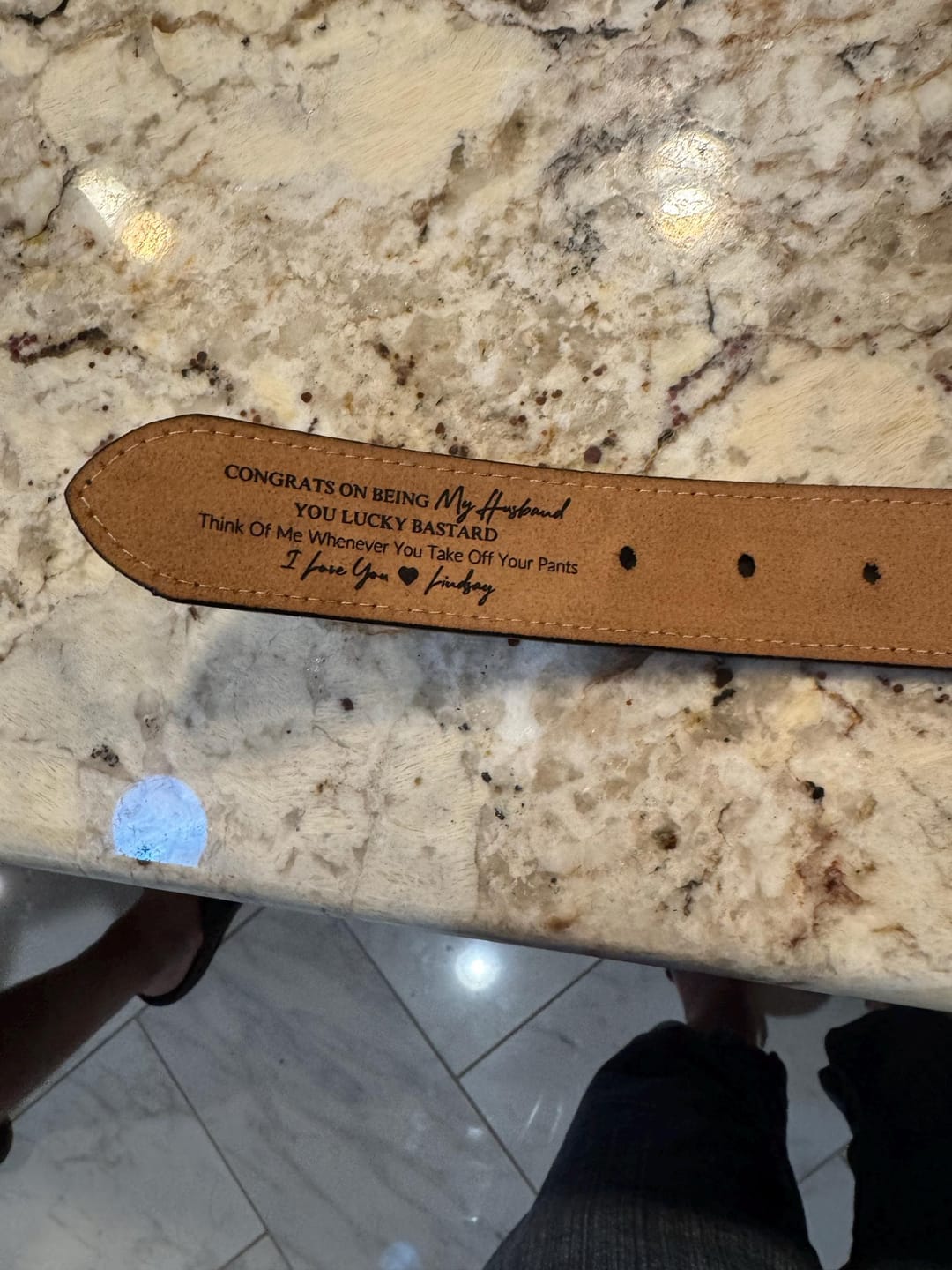Customer photo review of Custom Leather Belt, Valentine's Day Gift for Boyfriend, Unique Gift for Husband
