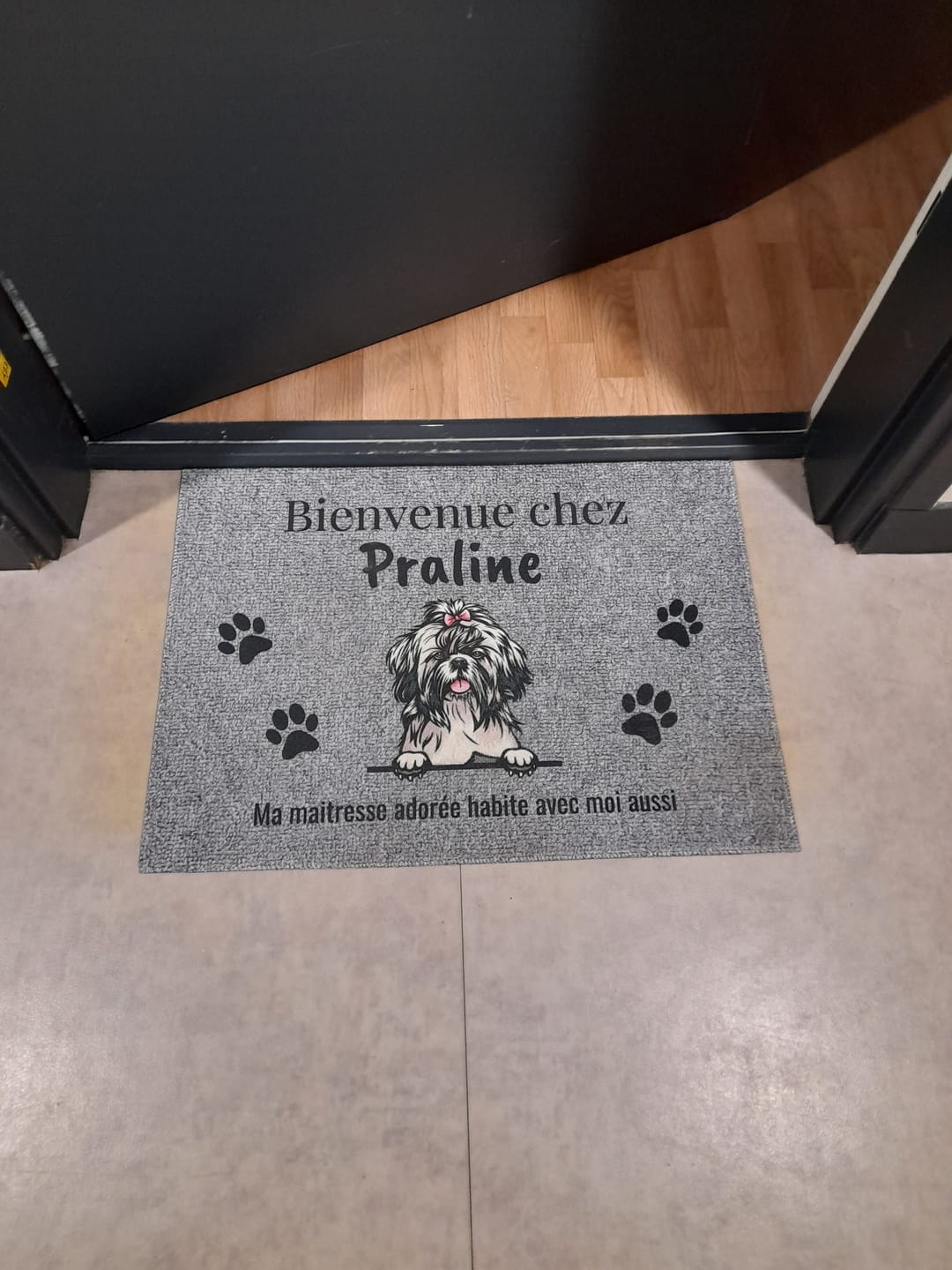 Customer photo review of Bienvenue chez - Paillasson personnalisé